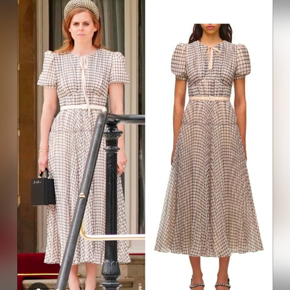 Self-Portrait Monochrome Check Cream and Black Midi Dress